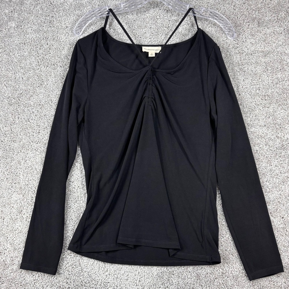 the general good Black Ruched Strappy Long Sleeve Top Medium 1756P57